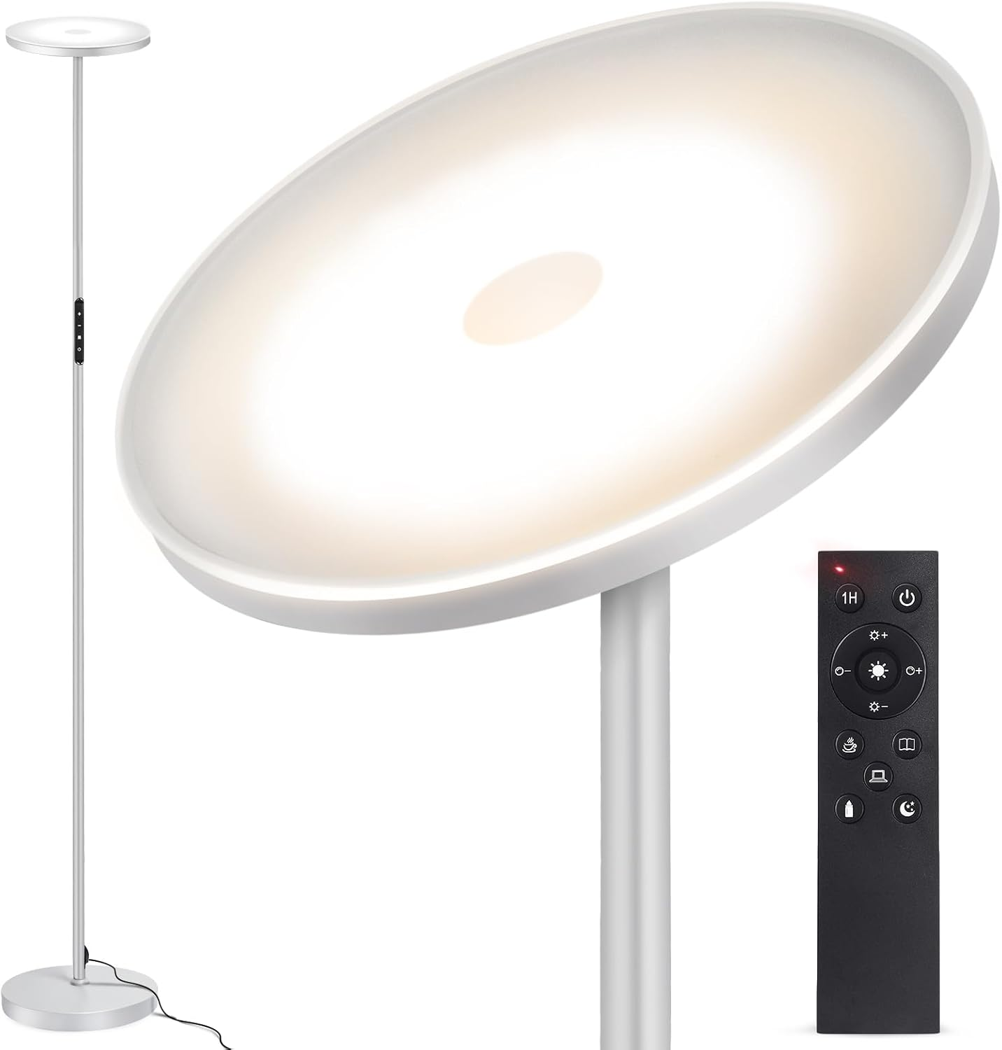 OUTON 30W 3000LM LED Uplighter Floor Lamp, Super Bright 4 Colour Temperatures Dimmable Standing Lamp with Remote & Touch Control, 1H Timer Tall Torchiere Lamp for Living Room Bedroom Office, Black