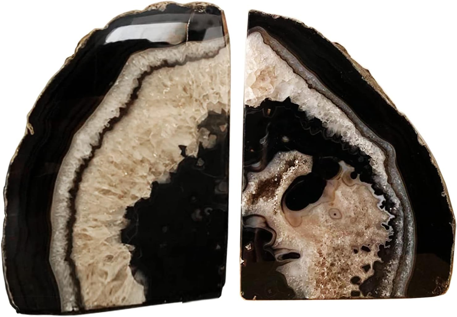 AMOYSTONE Brazilian Rock Bookends 1 Pair Pink Agate Geode Bookends 3-4 Lbs for Video Games Cds Unique Bookends Home Decorative