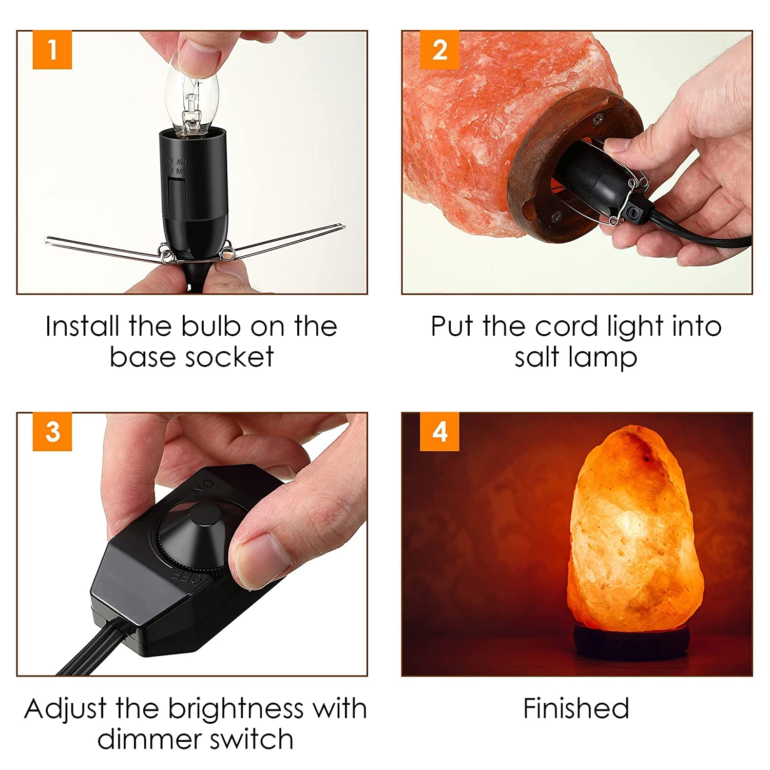Salt Lamp Cord with 2 Free E14 Bulbs, Salt Lamp Power Cord Original Replacement with Dimmer Switch and Metal Clip, for All Himalayan Crystal Salt Rock Lamp - 1.8M Cable 240V SAA Standard