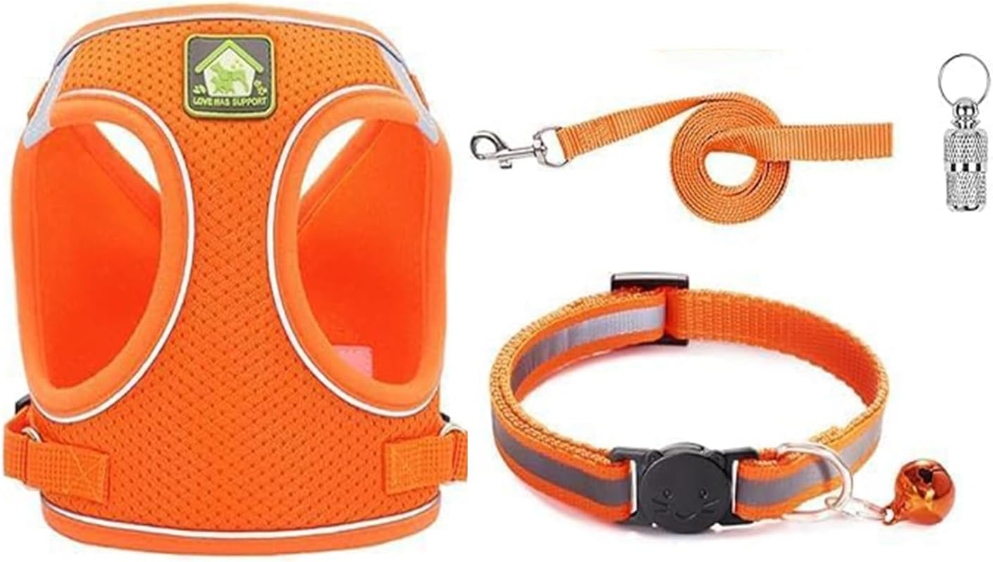 Cat Harness and Leash for Walking, Escape Proof Soft Adjustable Vest Harnesses for Cats,Breathable Reflective Strips Jacket,Strips and anti Lost Pendant(Orange XS)