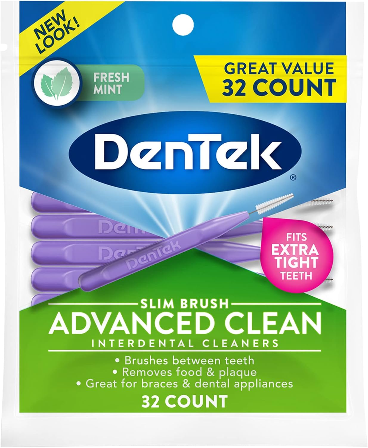 Dentek Slim Brush Interdental Cleaners | Brushes between Teeth | Extra Tight Teeth | Mouthwash Blast Flavor | 32 Count (Packaging May Vary) image number 6