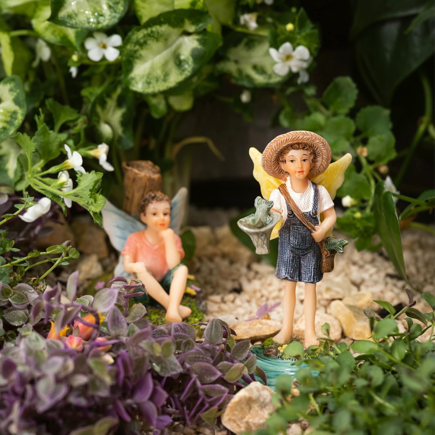 PRETMANNS Fairies for Fairy Garden - Fishing Boy Figurines &ndash; Accessories for Indoor or Outdoor Miniature Garden &ndash; 2-Piece Set image number 1