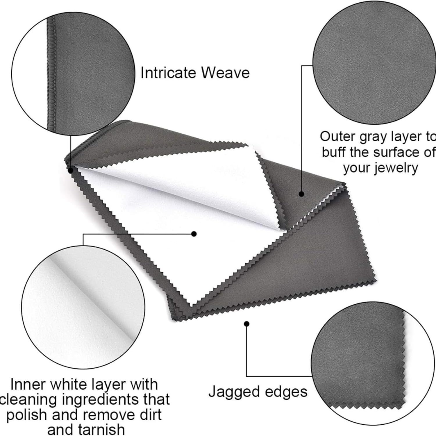 GHQHSQ 2Pcs Jewelry Polishing Cleaning Cloth Large 10'' X 12'' for Sterling Silver Jewelry Gold, Diamond, Platinum, Precious Stones, Coins (Gray)