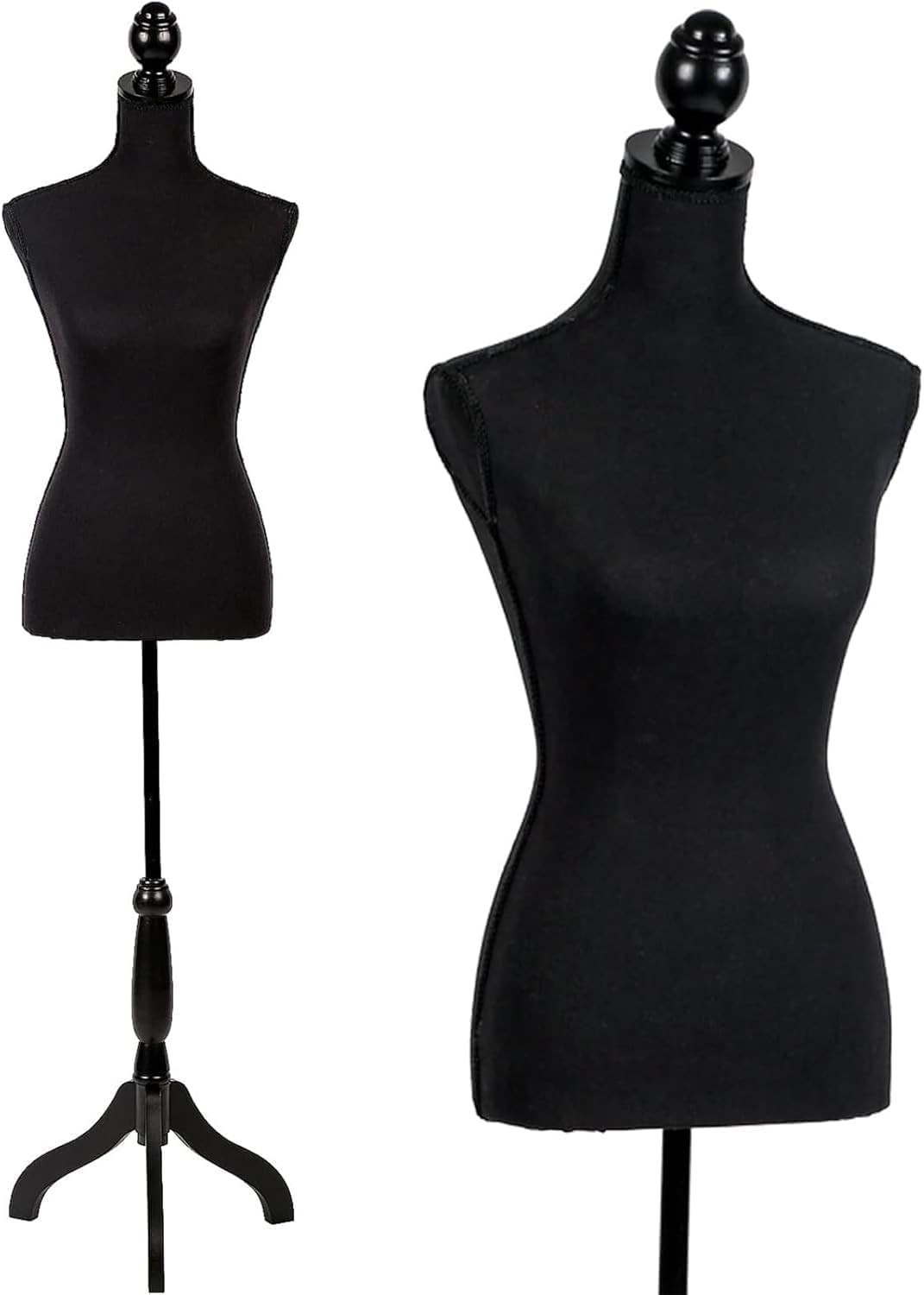 LIODUX Female Mannequins Torso Dress Form for Display Manikin Body Mannequin Stand, 150-170Cm Height Adjustable for Sewing Wooden Tripod Base, Foam Body (Black) image number 4