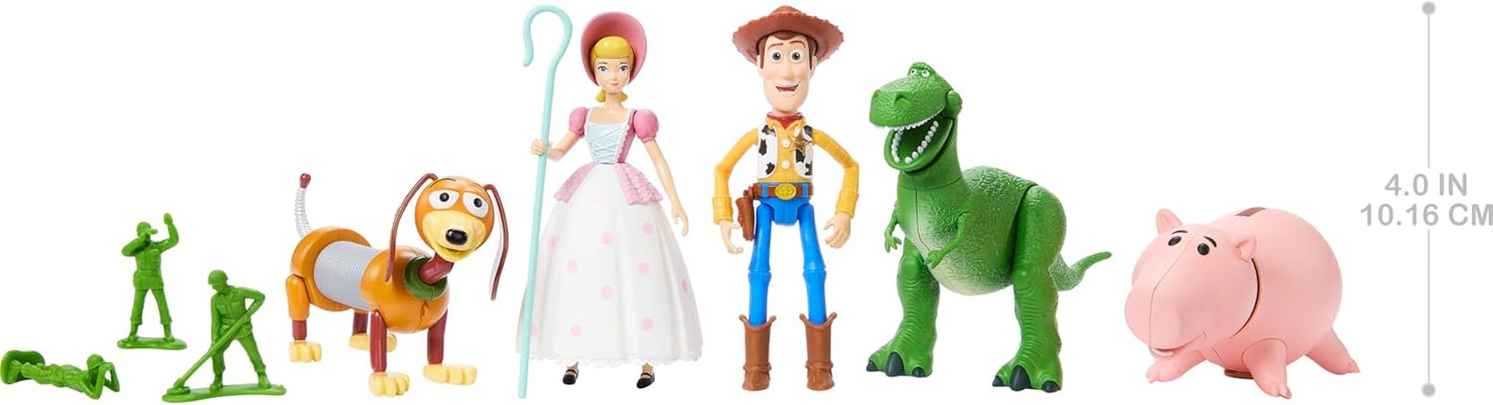 Mattel Disney Pixar Storytellers Pack Figures, Toy Story 4-Inch Scale Multi-Pack, Woody Rex Slinky Dog Hamm Bo-Peep & 4 Army Men image number 4