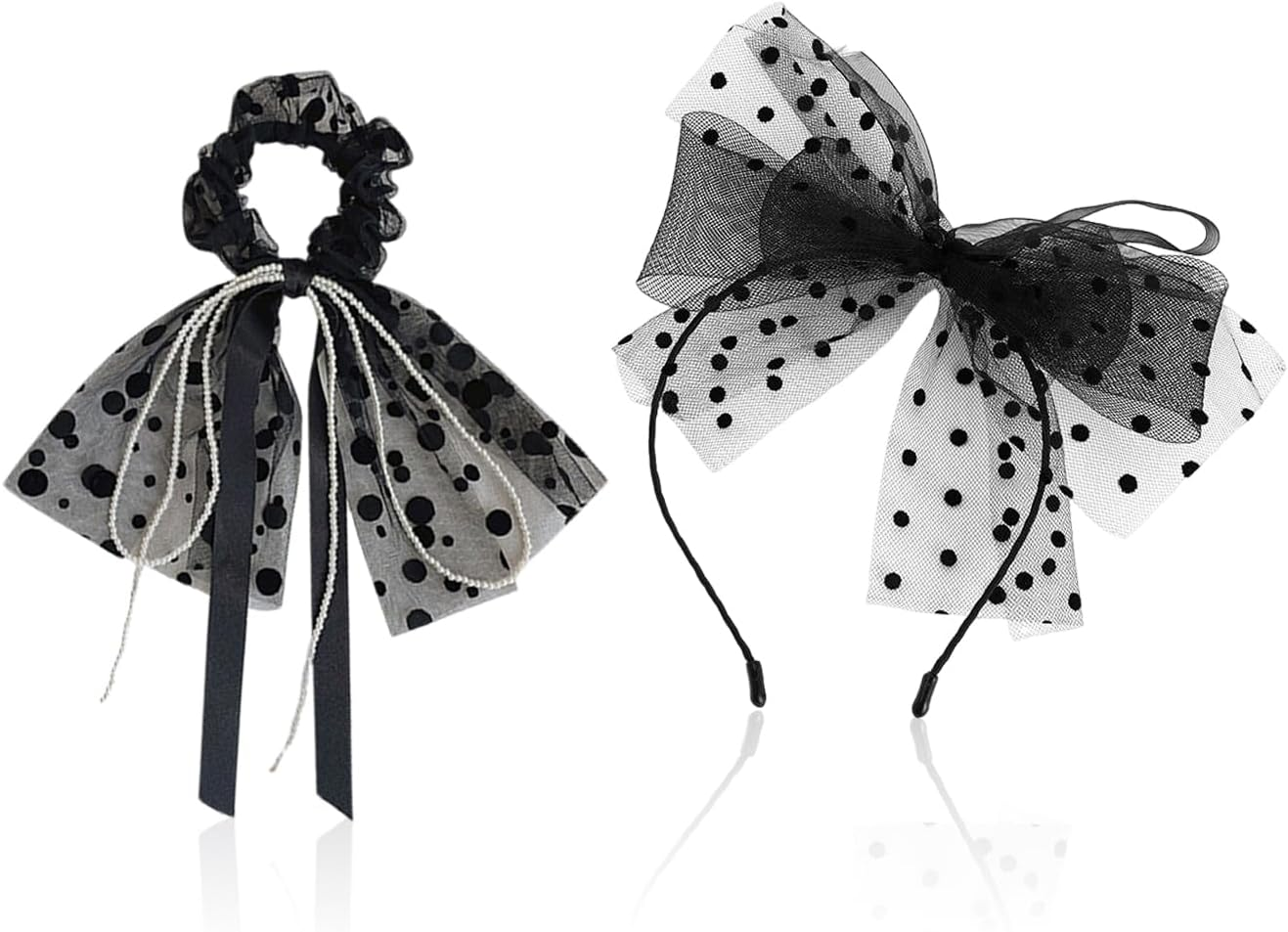 1 Piece Bow Headband and 1 Piece Hair Ring, Elee Lace Hair Accessories, Retro Headdress, Clothing Accessories image number 2