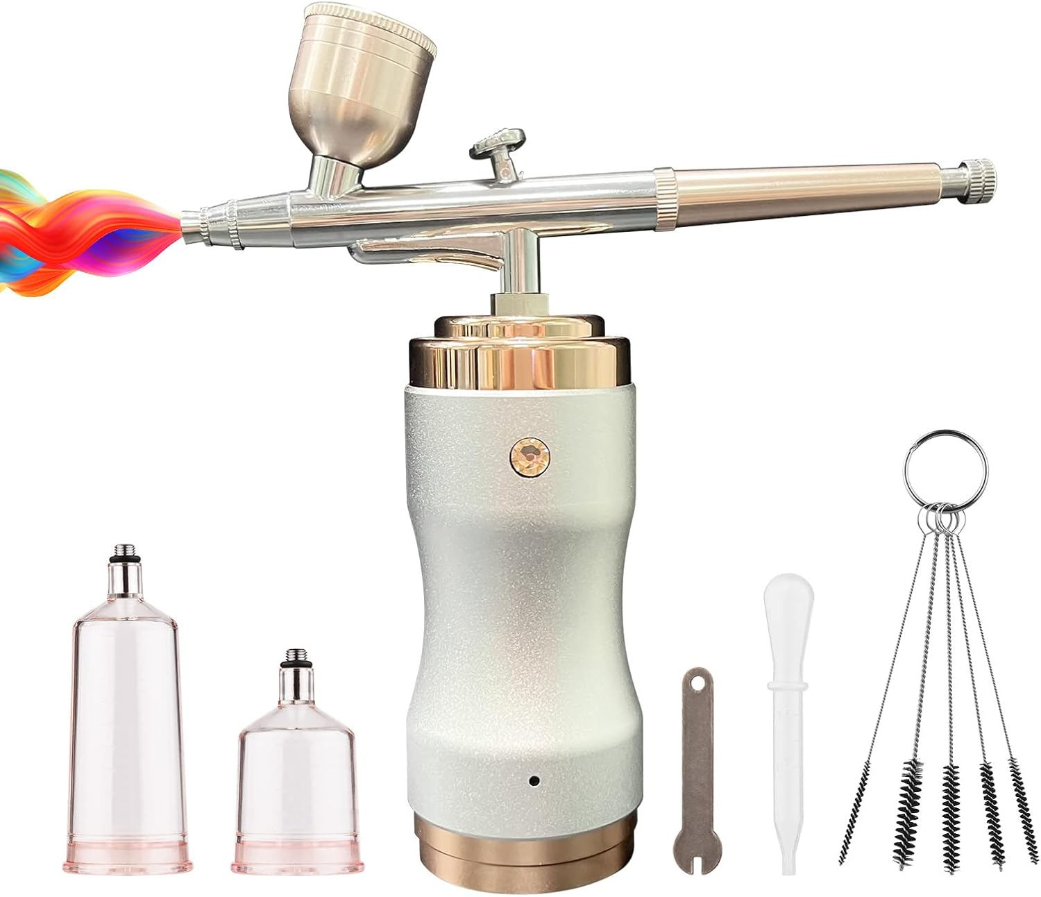 Eacam Portable Airbrush Kit with Compressor Handheld Cordless Air Brush Pen Dual-Action 3-Level Adjustable Pressure Built-In Battery for Painting Model Coloring Nail Art Makeup Cake Decorating