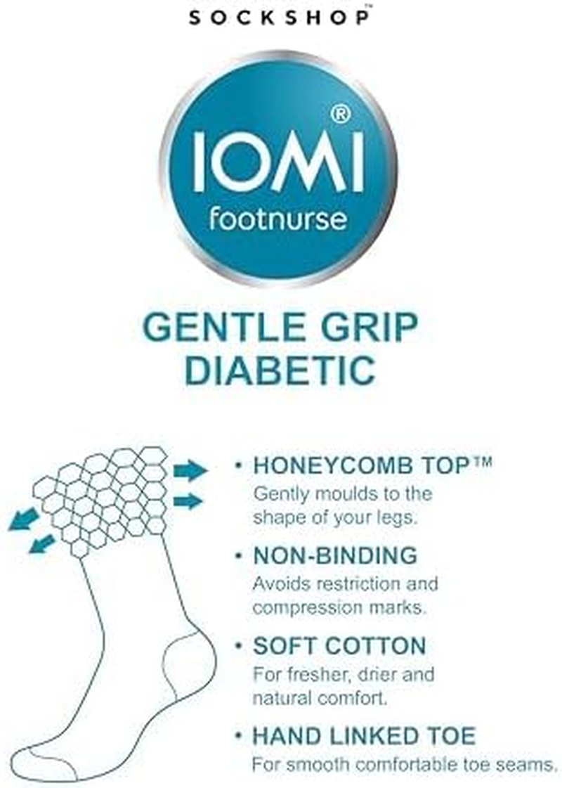 IOMI Footnurse Diabetic Gentle Grip Non-Binding Cotton Rich Socks Ladies 3 Pair 4-8UK Light Mix