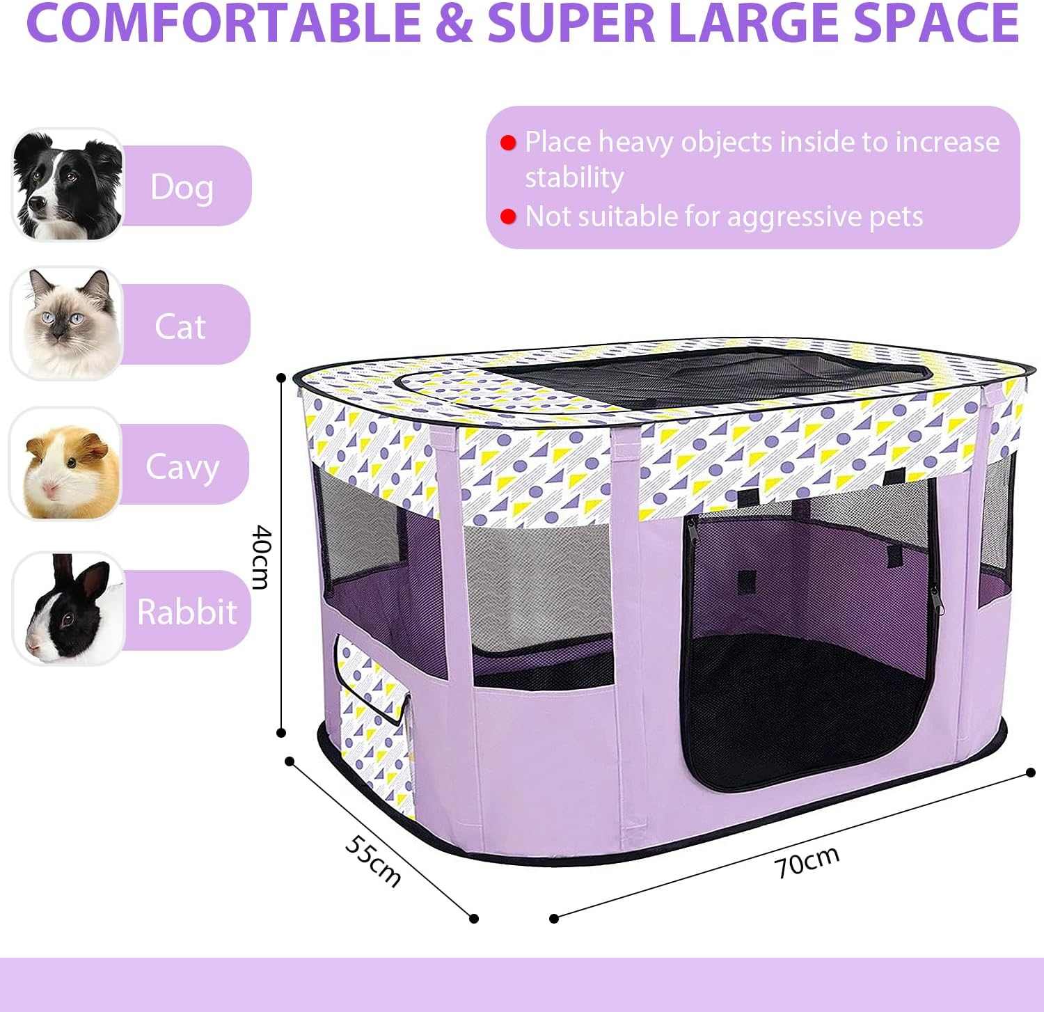 Puppy Playpen, Animal Playpen, Foldable Pet Fence, Puppy Run Rectangular Tent, Puppy Playpen for Indoors, Portable Small Animal Enclosure for Kittens, Puppies, Rabbits (Purple)