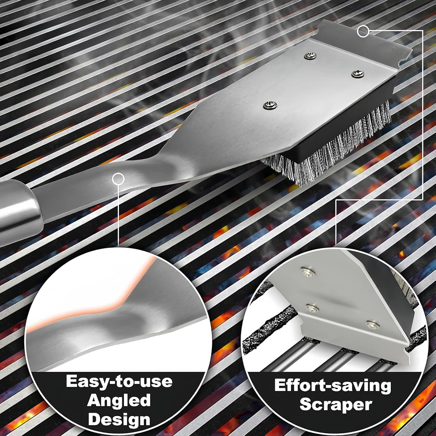 Grill Brush and Scraper - 16.5&rdquo; Wire BBQ Brush for Outdoor Grill, Safe Grill Cleaner Brush with 2PCS Replaceable Brush Heads, Essential BBQ Grill Accessories image number 1