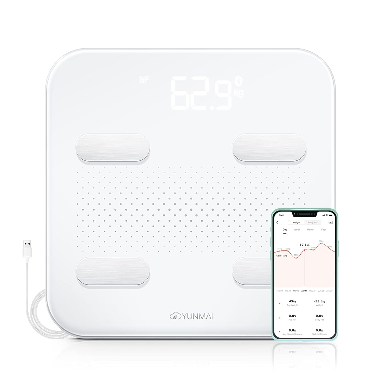 Yunmai Bluetooth 4.0 Smart Scale & Body Fat Monitor - 10 Precision Body Composition Measurements - Body Fat, BMI & More - 16 Users Recognized - Smartphone App for Healthy Weight Loss Tracking (Blue)