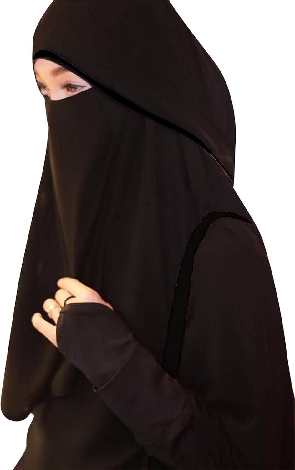 Chiffon Saudi First Class Quality Long Saudi Niqab Burqa Hijab Face Cover Veil Islam Islamic Jilbab (Black X Black Satin), Black X Black Satin image number 6