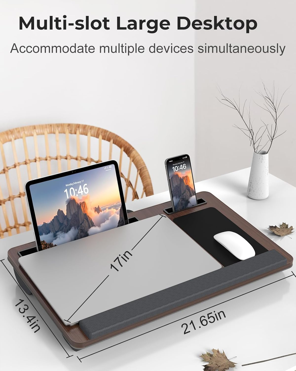 Laptop Lap Desk, Bed Laptop Desk Holds up to 17 Inches, with Wrist Pad, Mouse Pad, Tablet Phone Slot, Convenient Handle Cushion Lap Tray. image number 5