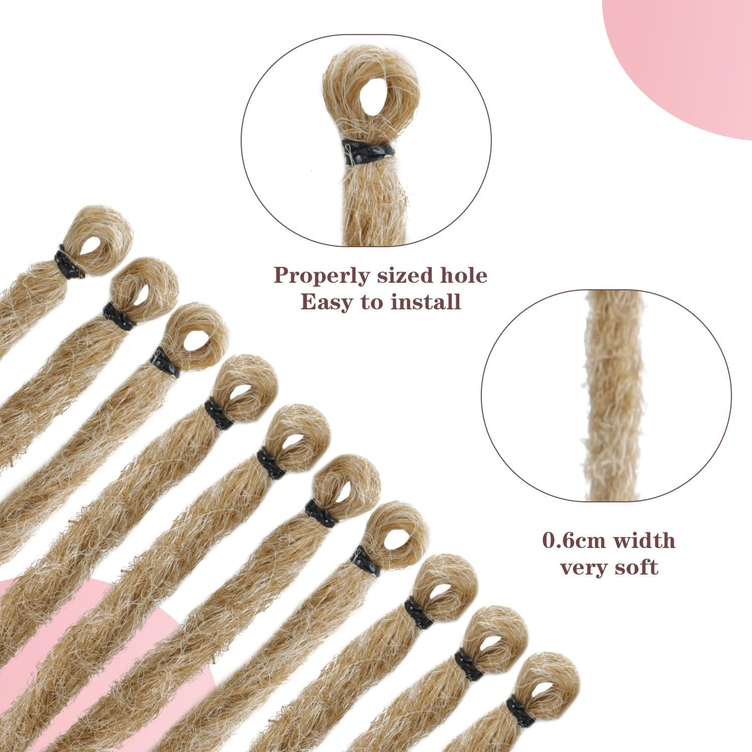 22 Inch Dreadlock Extensions Single Ended, Ombre Light Brown to Blonde Thin 0.8Cm Dreads, 10 Pcs Synthetic Braid-In Reggae Hippie Crochet Dreads for Women - 30 image number 3
