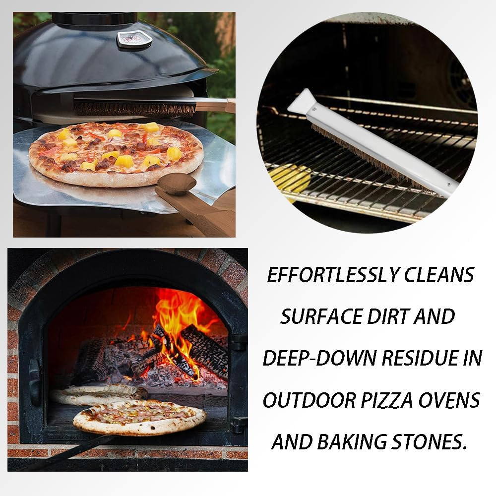 Pizza Oven Brush - Wooden Handle BBQ Brush, Pizza Stone Cleaning Brush with Scraper, Versatile Kitchen & Outdoor Bake Tool for Easy Maintenance image number 2