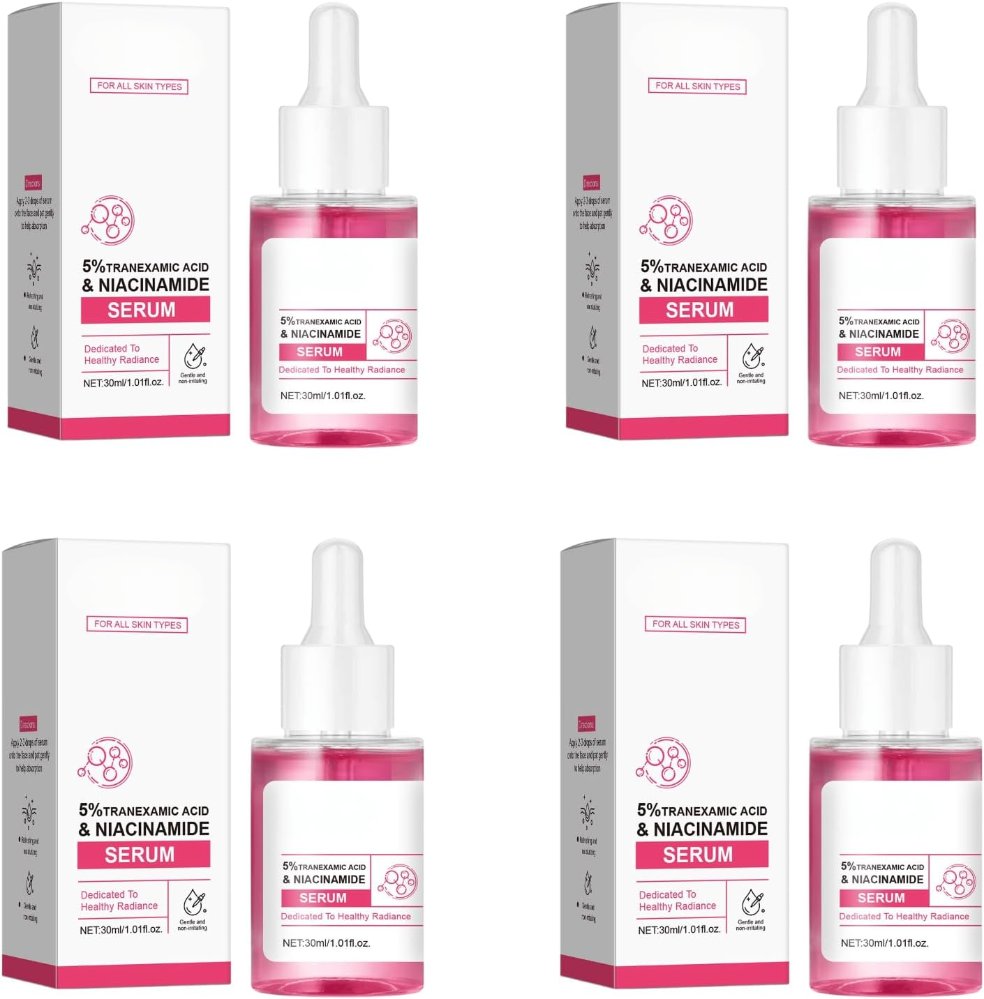 Brightening Face Serum with 5% Tranexamic Acid, Niacinamide & Arbutin &ndash; Hydrating Anti-Aging Formula with Rose Extract, Fades Dark Spots, Evens Skin Tone & Boosts Radiance, 30Ml (6Pcs)