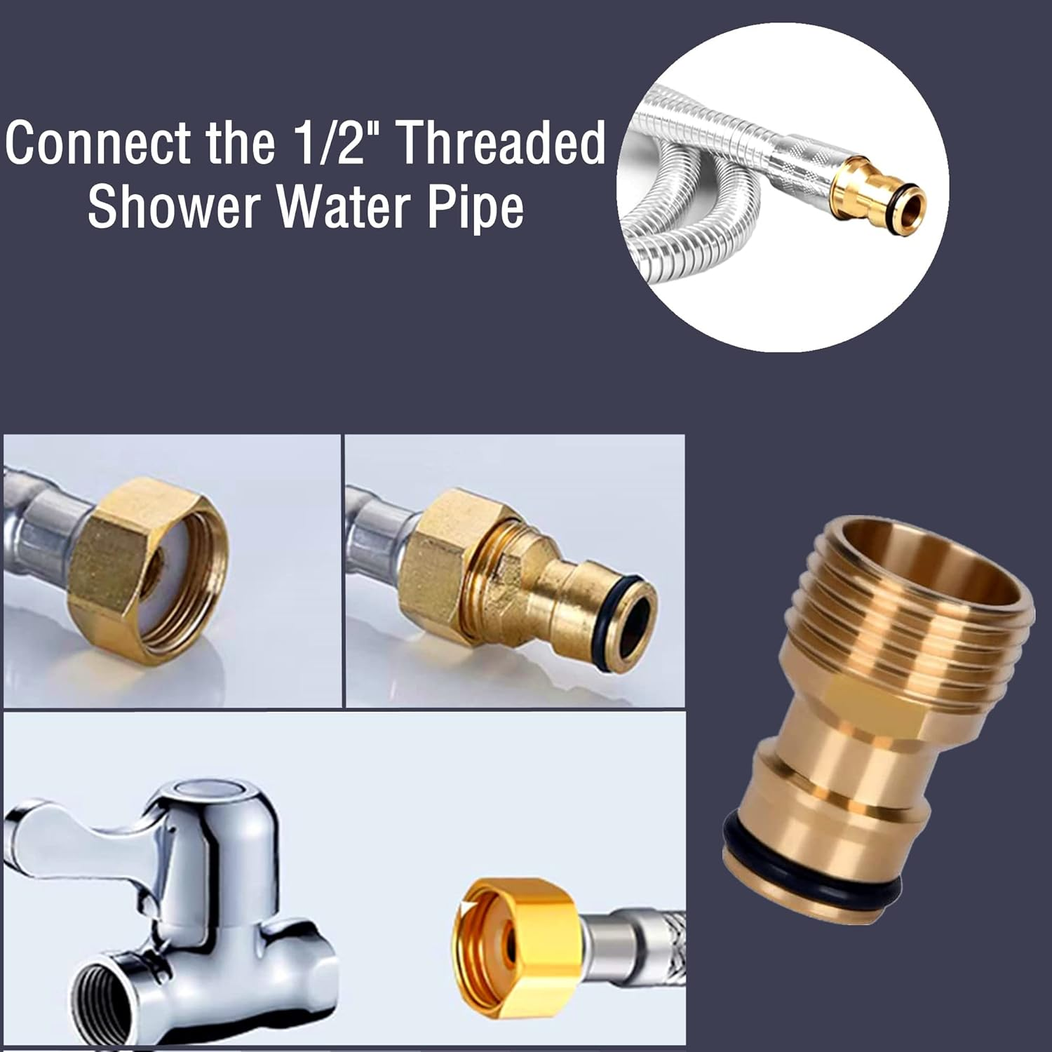 2 Pack Garden Hose Connector Shower Hose, 1/2 Inch Brass Male Threaded Tap Adapter, Shower Hose Connector Garden Hose Pipe, 1/2" BSP Hose Connector Male Watering Fittings(Brass 1/2 Inch Male Thread) image number 3