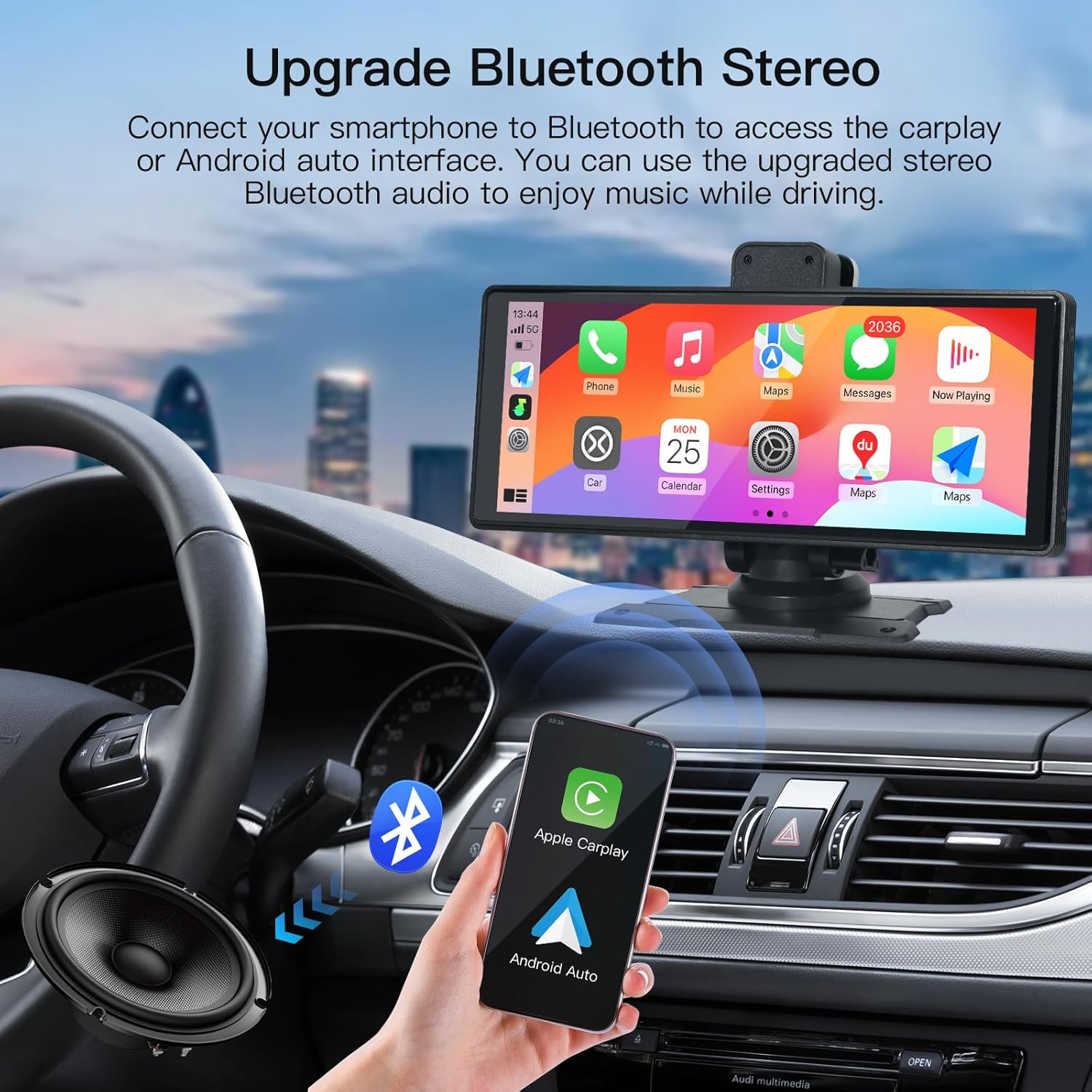 9.3" Portable Wireless Carplay & Android Auto Car Screen - with 4K Dash Cam, 1080P Backup Camera, Support GPS Navigation, Voice Control, Bluetooth, FM/AUX, Mirror Link image number 4