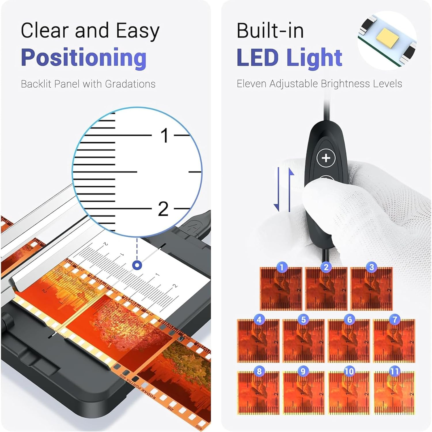 Slide Film Cutter for 35Mm and 120 Medium Format Negatives, Negative Film Cutter with Built in 11 Levels Adjustable LED Backlit image number 5
