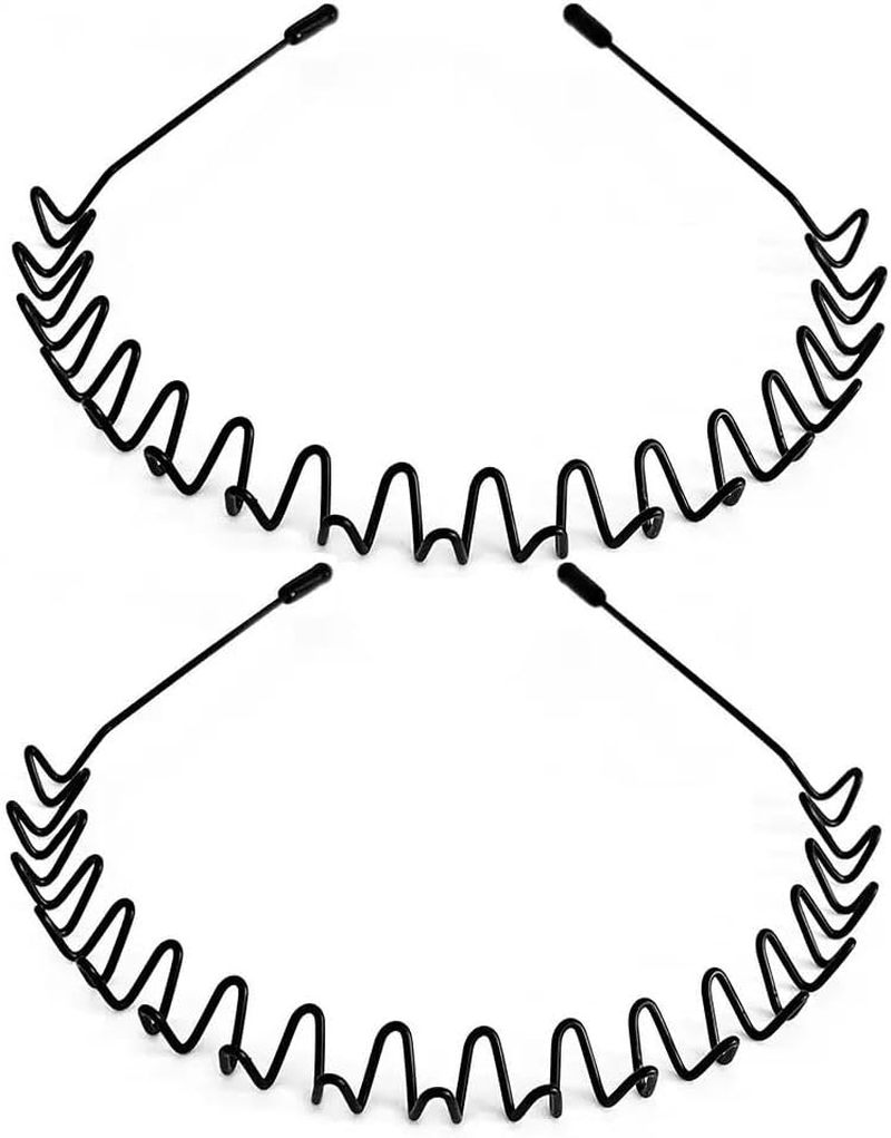 2 Pcs Metal Hair Bands for Men Headband Women Bands Unisex Black Wavy Hair Bands Outdoor Sports Head Bands Simple Elastic Non-Slip Hair Accessories image number 2