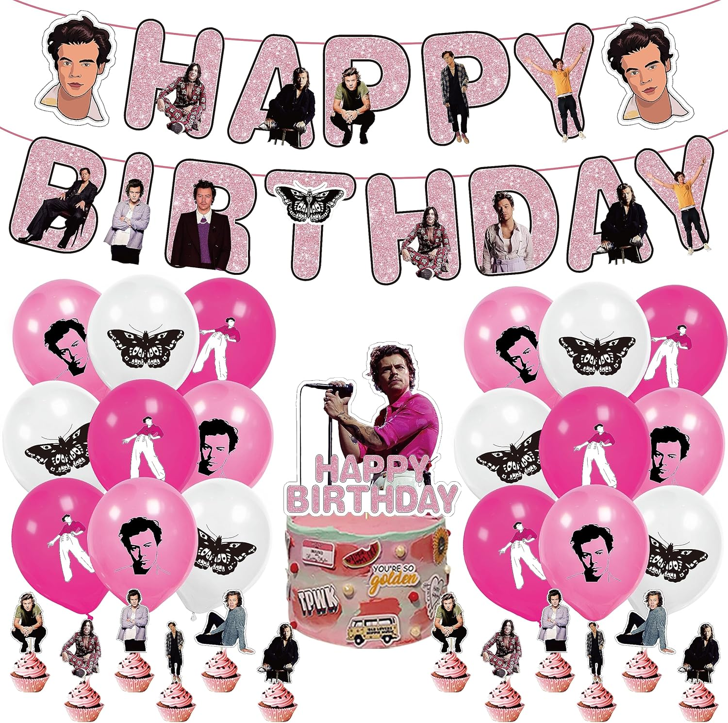 Sovanna Singer Birthday Party Decorations, Singer Party Supplies Music Star Happy Birthday Banners Balloons Cupcake Cake Toppers for Fans Girls