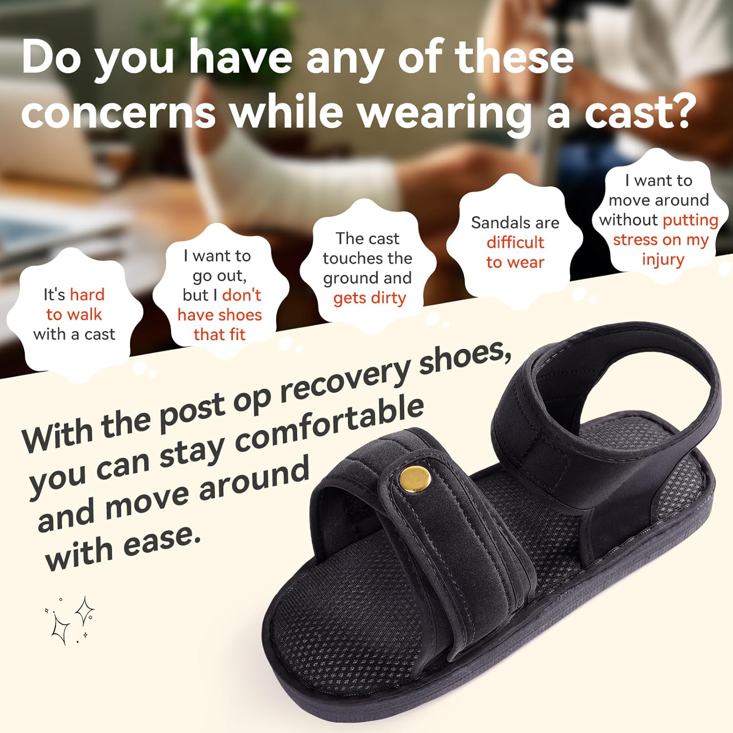 ENLUNTRA Post Op Recovery Shoe, Lightweight Medical Walking Shoe with Adjustable Strap for Post Surgery or Operation Support, Broken Foot, Stress Fractures, Sprains, Injured Toes, Bunions for Left or Right Foot for Men or Women, 1 Pcs, S image number 1