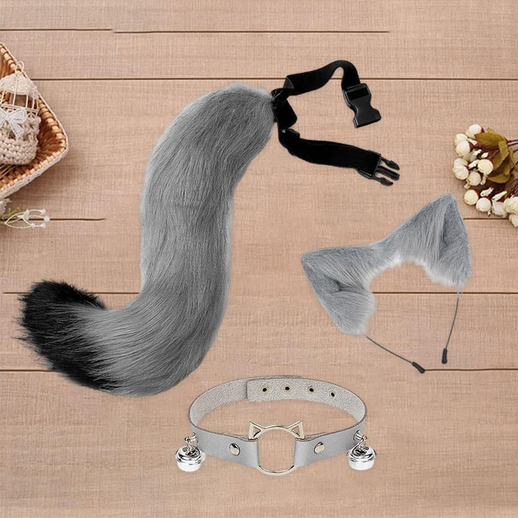 Fox Ears Hair Hoop & Fox Tail Set, Soft Faux Fur Fox Costume Fancy Dress Cosplay Animal Dress up Adult Kids Halloween Party Costume - White image number 6