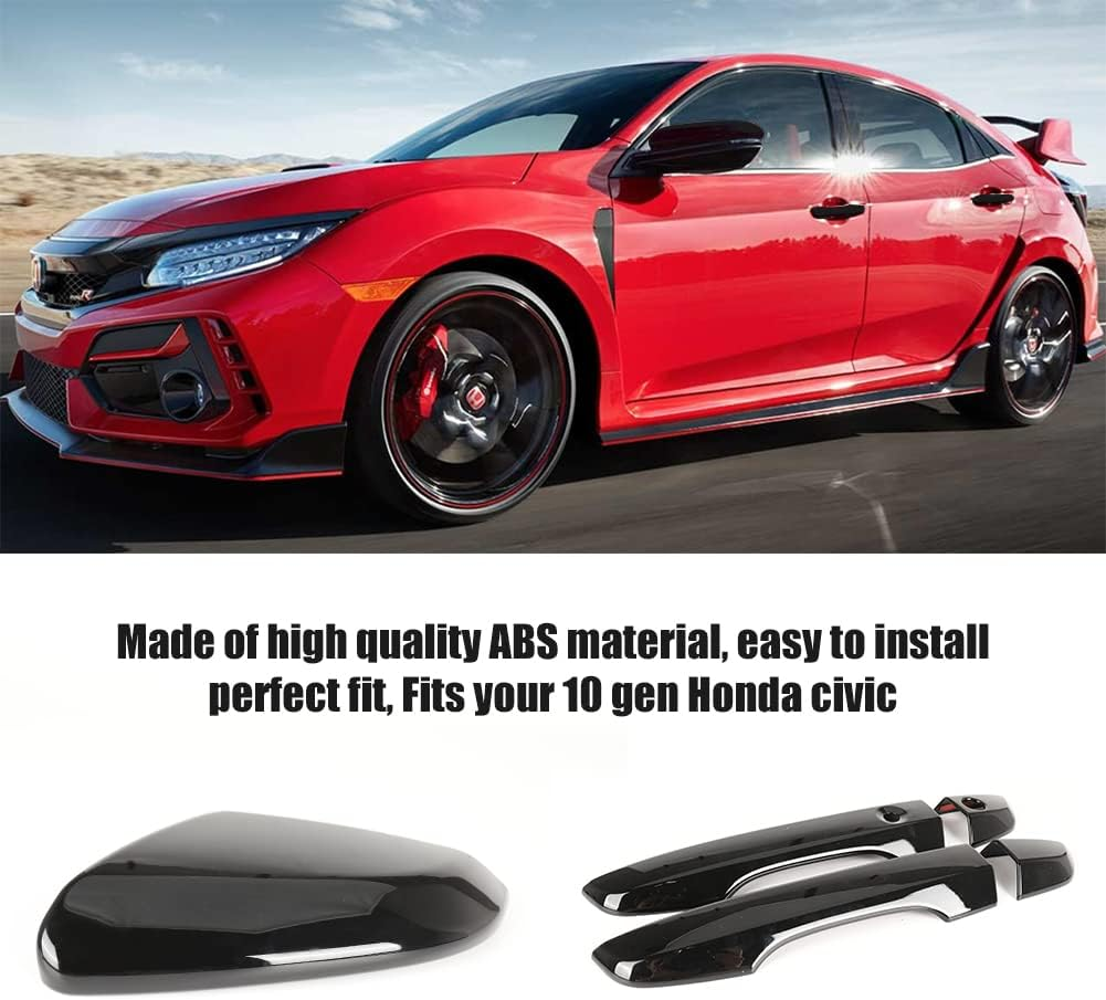 SAPUBK Side Mirror Cover Cap + Door Handle Covers Kit Compatible with 10Th Honda Civic 2016 2017 2018 2019 2020 2021 (Black) - Black image number 6