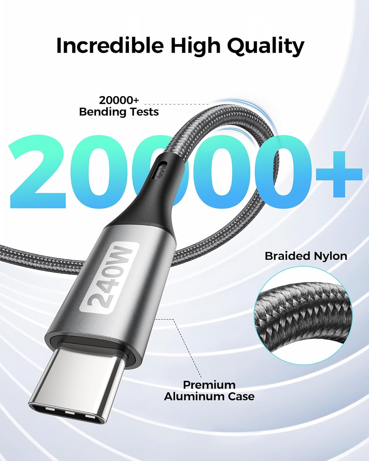 Silkland 240W Short USB C to USB C Cable (0.3M, 2Pack), Right Angle USB C Fast Charging Cable, Braided Type C Charger Cord for PD3.1, 100W, Compatible with Iphone 17/16, Macbook, Pixel, Samsung image number 3