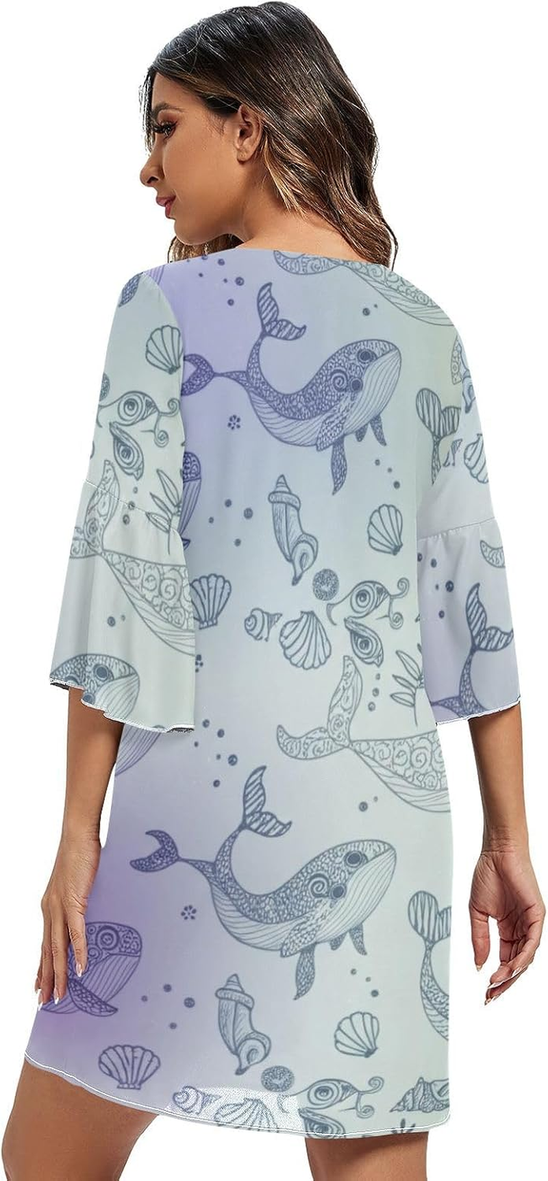 Cute Whales Pastel Casual Dress Printed Line Maternity Dress S-XXL image number 2
