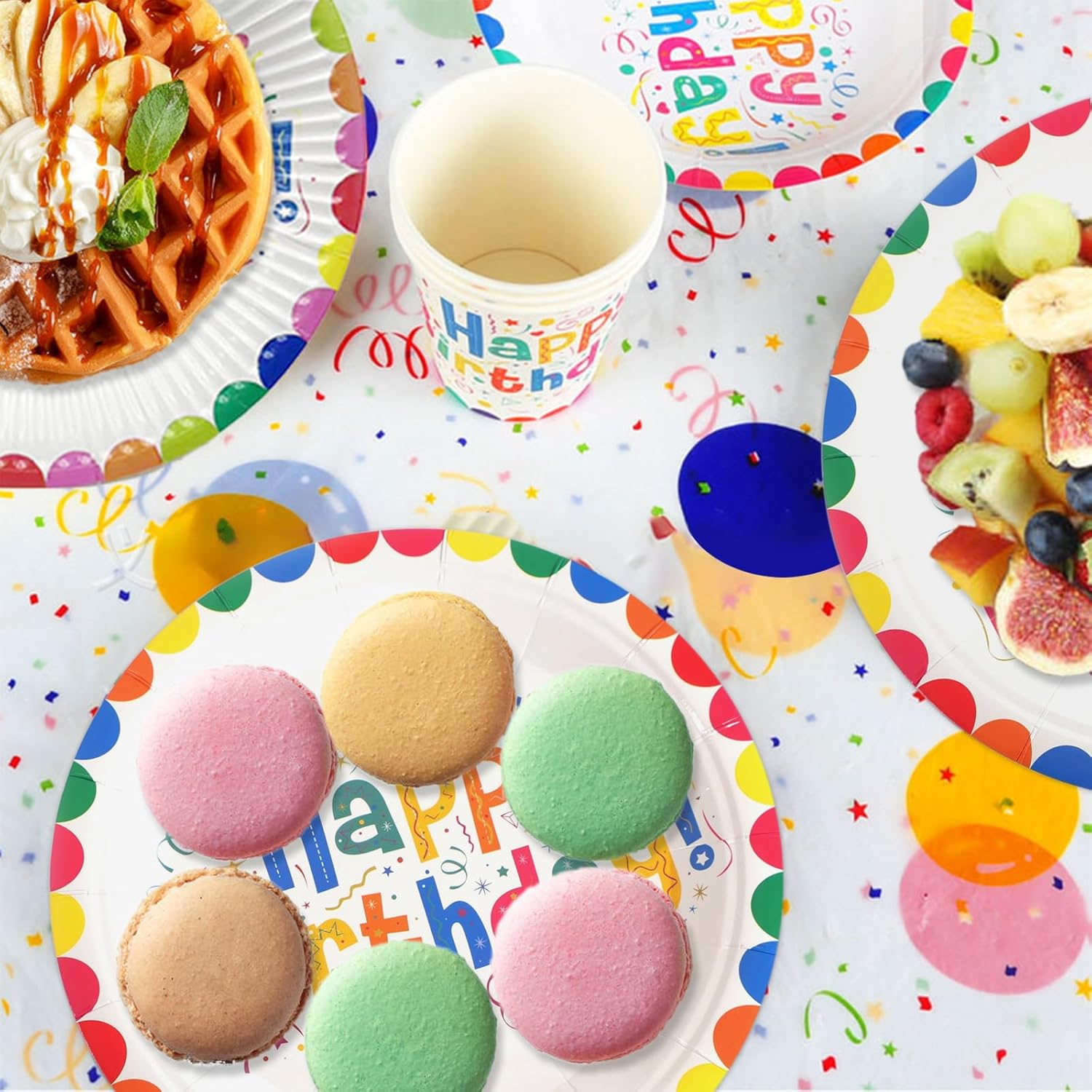 121 PCS Rainbow Happy Birthday Party Tableware Set with Paper Plates Cups Straws Napkins Tablecloth Rainbow Birthday Party Supplies Decorations for 20 Guests image number 2