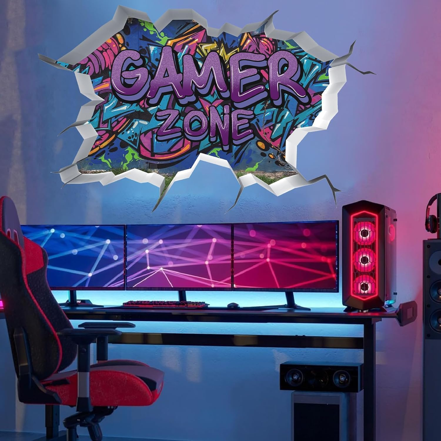 Toarti Gamer Zone 3D Wall Stickers for Gamer Bedroom Accessories,Gaming Vinyl Wall Decal,Video Game Removable Wall Art Playroom Decor for Teens (Violet) image number 2