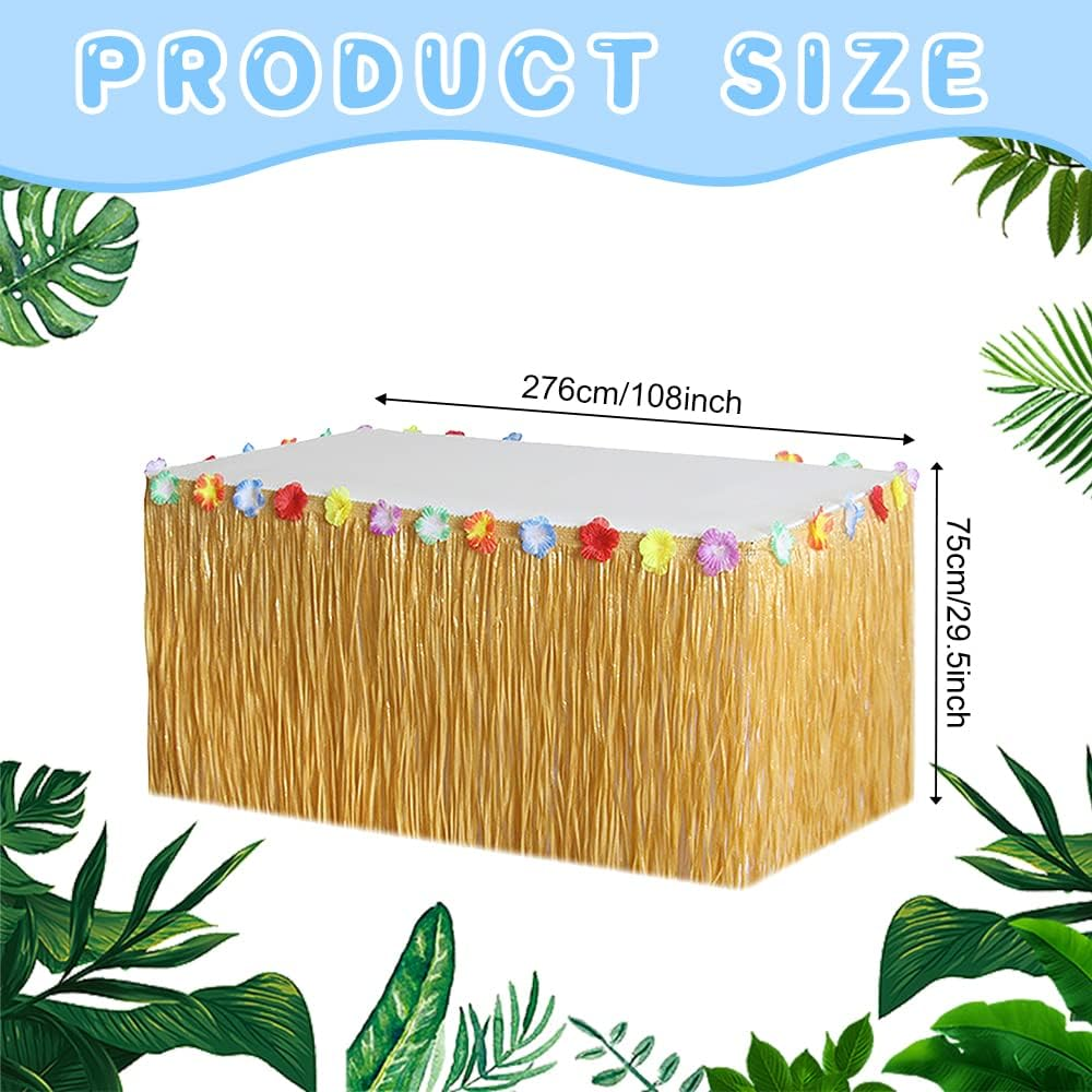 YSHIGUING Hawaiian Luau Table Skirt, 9Ft Rectangular Plastic Table Cloth, Yellow, 276 X 75 Cm, Tropical Party Decorations