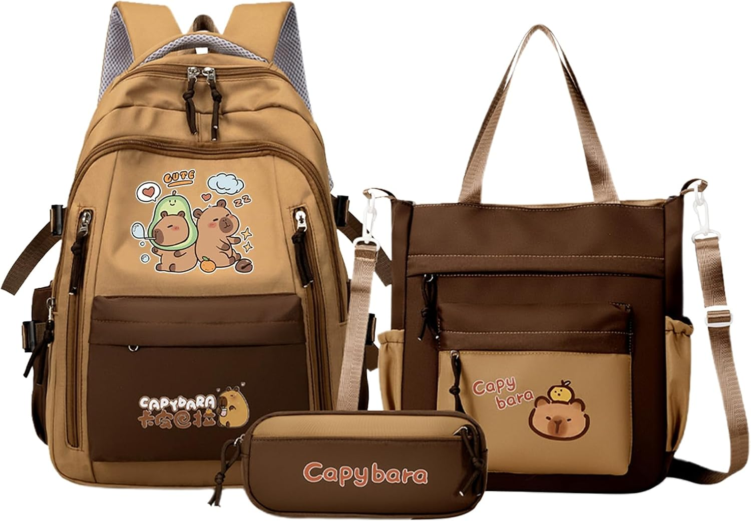 Capybara Backpack - Stylish Bag with Pencil Case and Shopping Bag, Aesthetic Computer Backpack for Girls Schoolgirls Everyday Companion