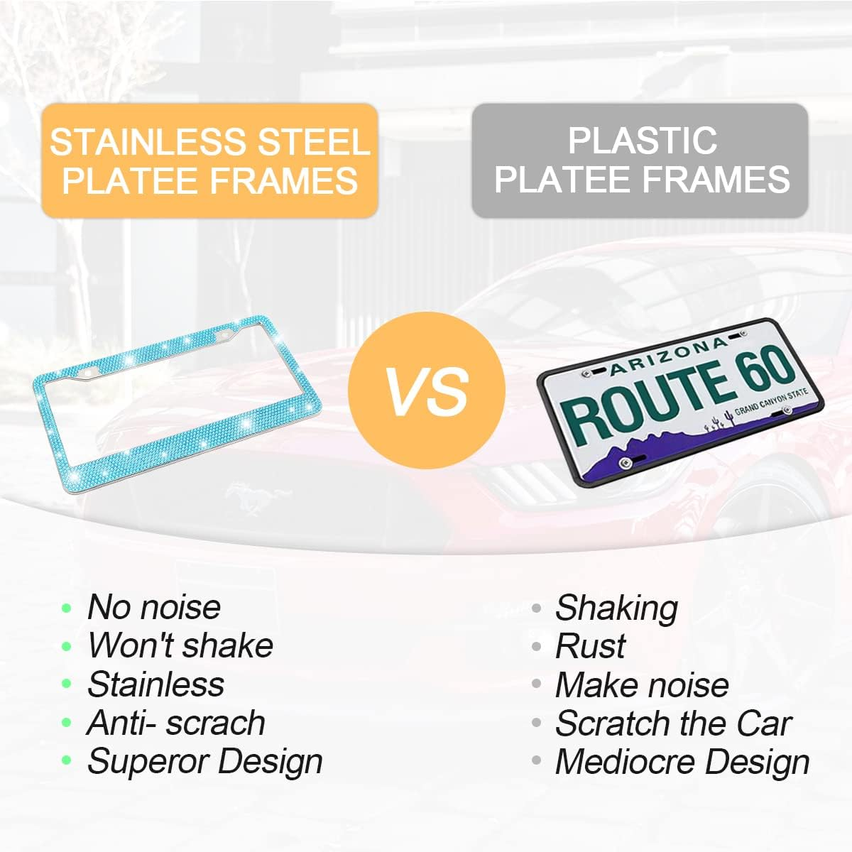 Bling Car License Plate Frame, Sparkly Rhinestone Stainless Steel License Plate Cover/Holder, Universal for Most Cars, Suvs, Vehicles with Screw Set, Auto Accessories for Women (Light Blue) - Ab Color image number 7