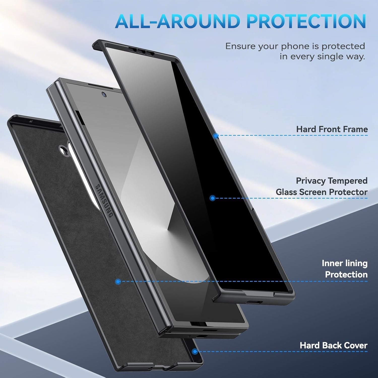 ELEPIK for Samsung Z Fold 4 Case, [Built-In Privacy Screen Protector] [Hinge Protection] [Wireless Charging] Military Grade Protection Slim Stylish Phone Case for Samsung Galaxy Z Fold 4 5G, Black