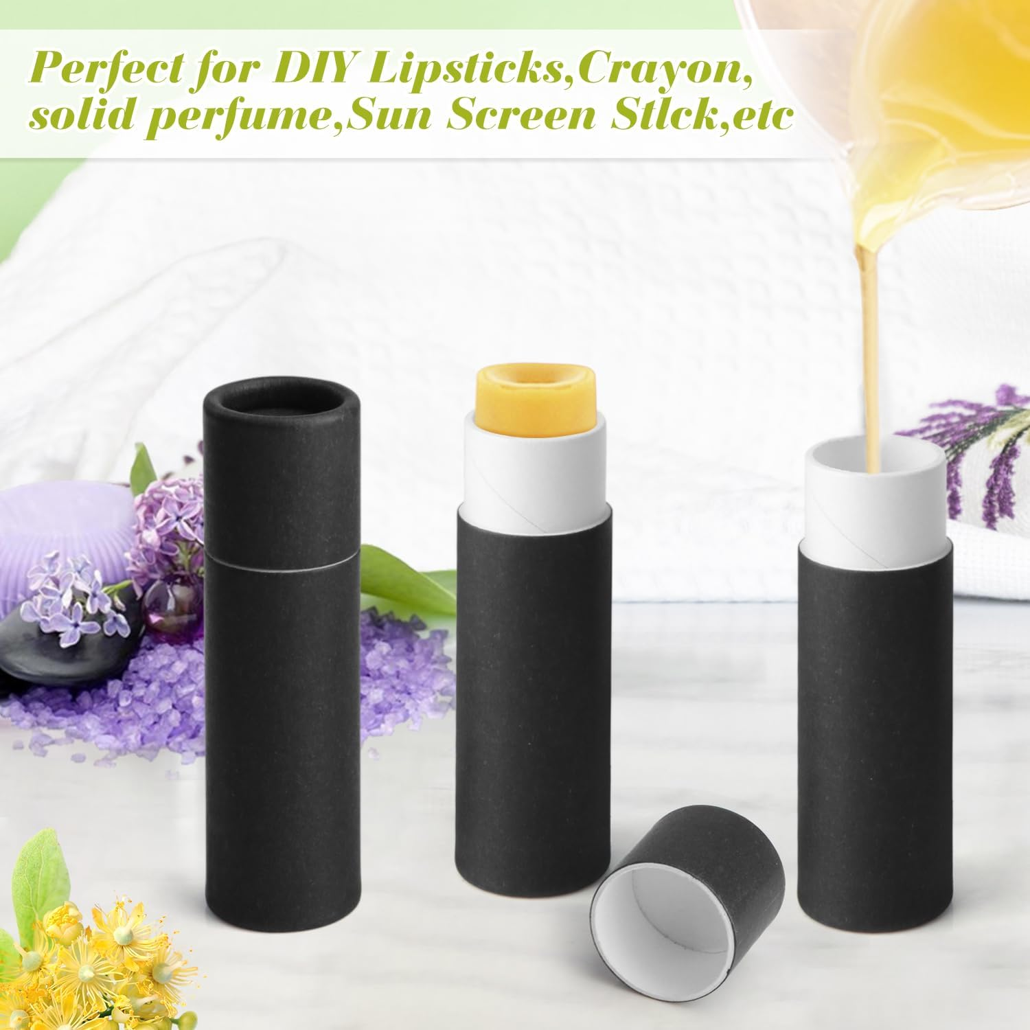20Pcs 7G Paperboard Lip Balm Tubes Lipstick Containers round Refillable Kraft Containers for Solid Ointment Deodorant Sample Vial DIY Cosmetic Storage,Push-Up Style,Black image number 5