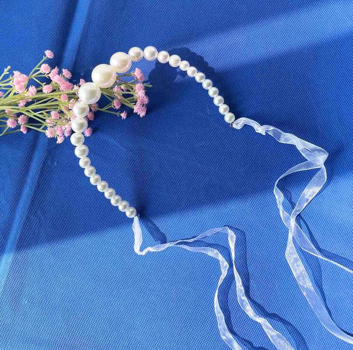 SINLOV Bridal Wedding Hair Band Vintage Bridal Pearl Headband Faux round Peal Pearls Hair Vine Headpiece Hair Accessories Headband for Women