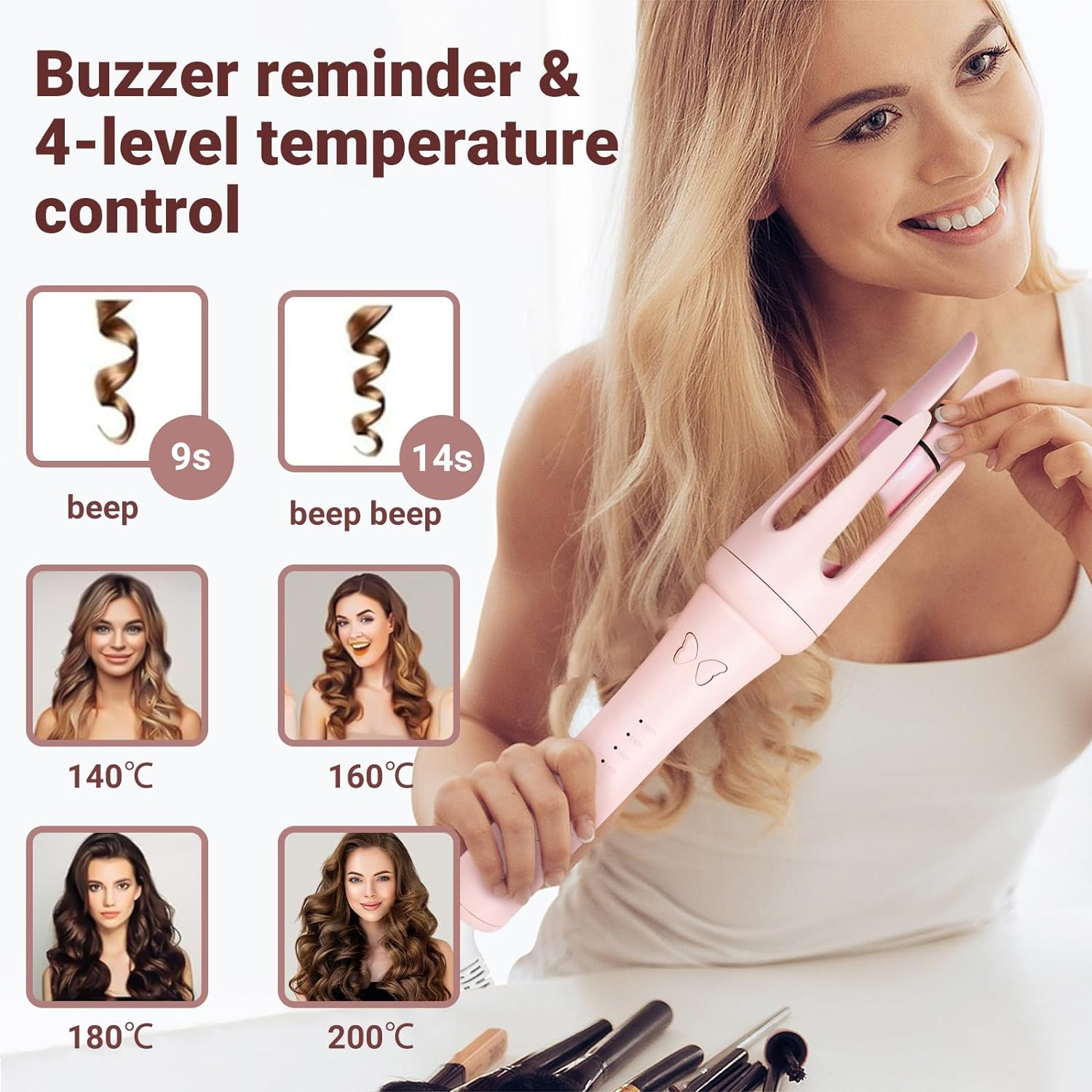 LIWEGHT 32Mm Automatic Curling Wand 360&deg; Rotating, Double Anti-Scald, 4 Temp Settings & Timer, Ceramic Barrel, Beginner-Friendly image number 4