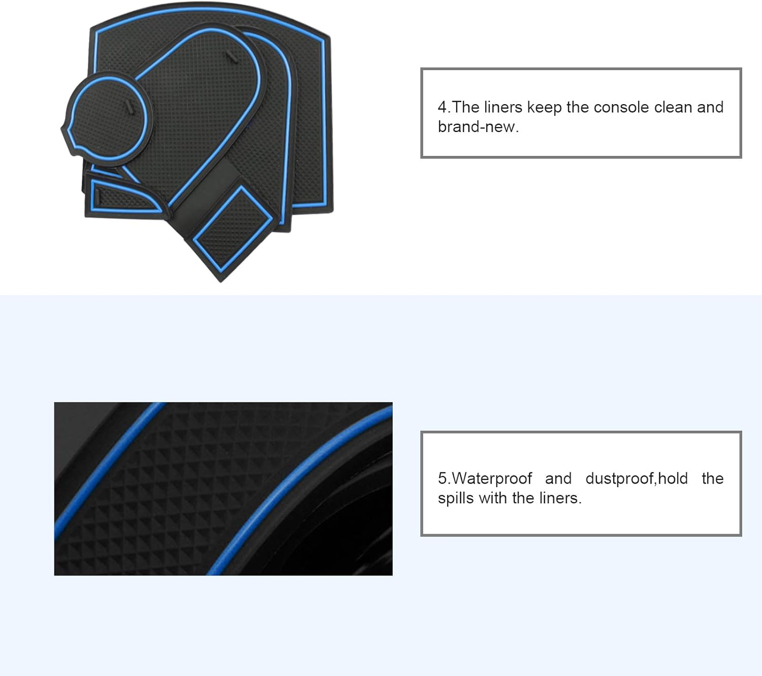 CDEFG Compatible with Hyundai Kona Electric 2021 2022 Rubber Anti-Slip Mats Door Slot Non-Slip Anti-Dust Cup Holder Mat Arm Box Storage Pads Car Interior Accessories (Blue) - Electronic Automatic-Petrol Black image number 4