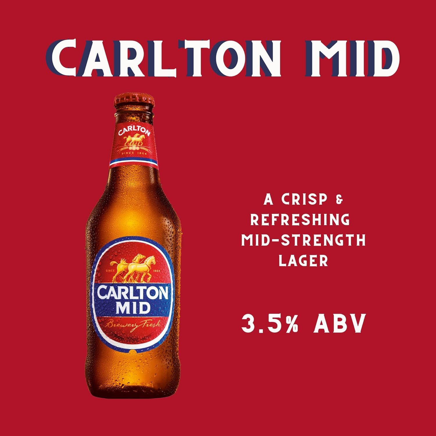 Carlton Draught Mid, Mid Strength Beer with Crisp Finish, Classic Australian Lager, 3% ABV, 375Ml (Case of 24 Bottles)