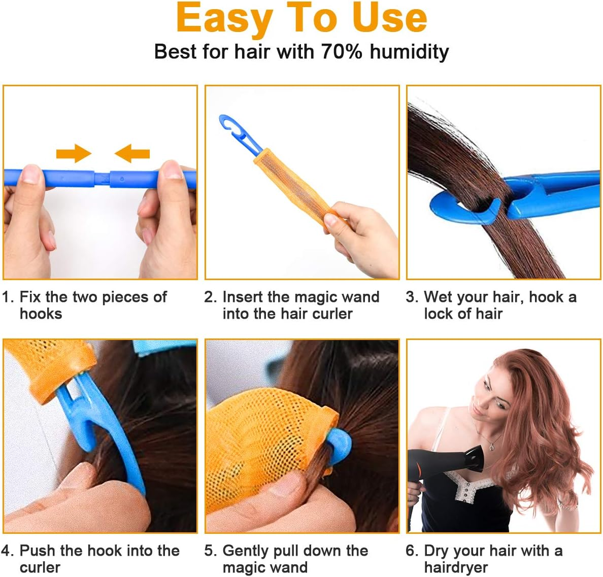 URAQT Hair Curlers for Long Hair, 24Pcs 45Cm Hair Rollers Wave Curls, No Heat Hair Curlers Styling Set with Styling Hooks, Healthy DIY Hairstyle for Women Girls image number 4