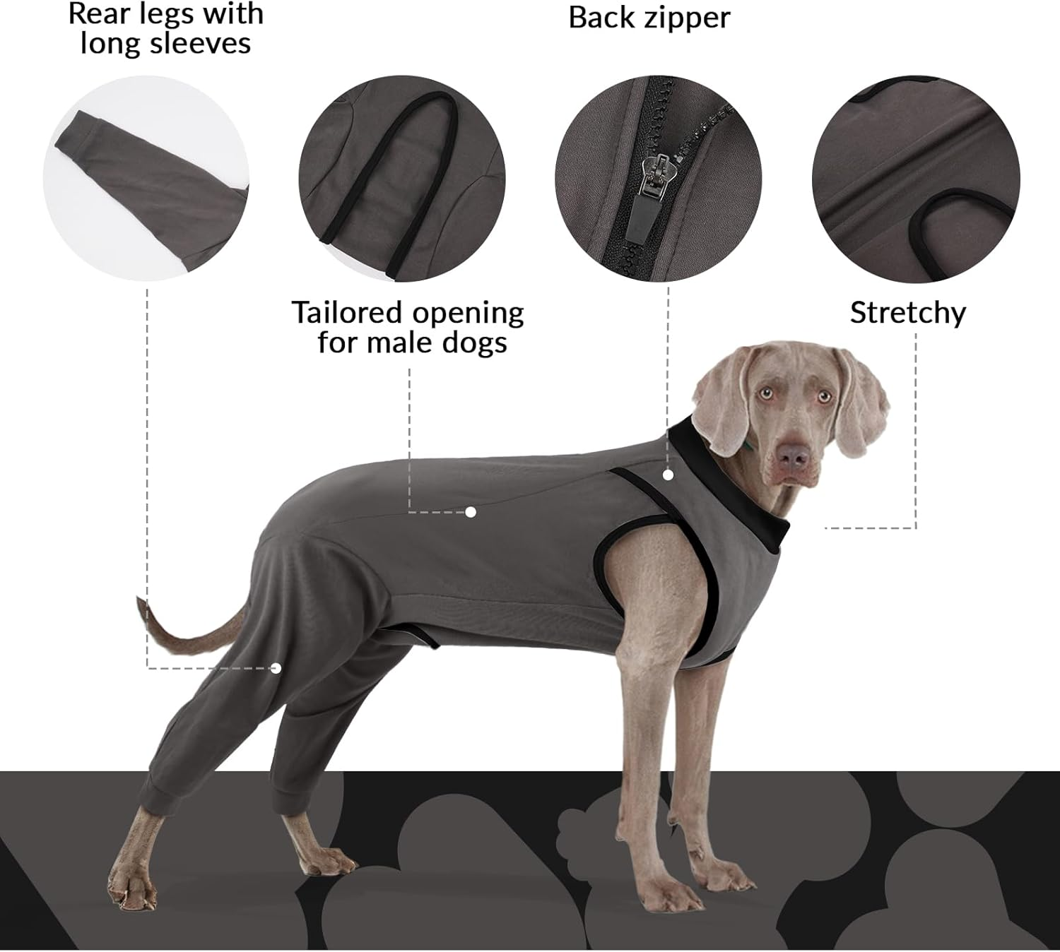 PUMYPOREITY Dog Bodysuit after Op, Dog Bodysuit after Castration Male Elbow Bandage Rear Legs Op Suit Medical Pet Shirt Knee Support Rear Leg (Grey, S) image number 6
