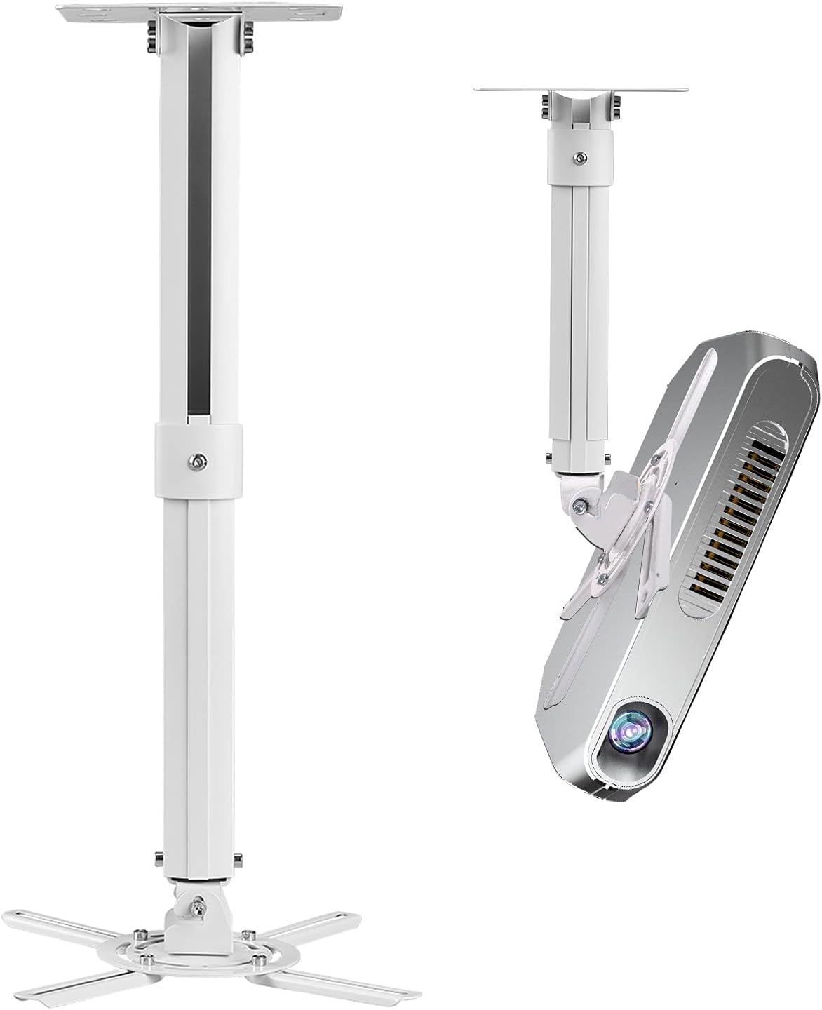 Suptek Projector Ceiling Mount, Projector Wall Mount Rotate 360 Swivel 90 Tilt 90 with 210-540Mm Extension Pole for Projectors Max 13.6Kg, 70-300Mm Fixing Holes, Ceiling Projector Bracket White PR05W image number 2