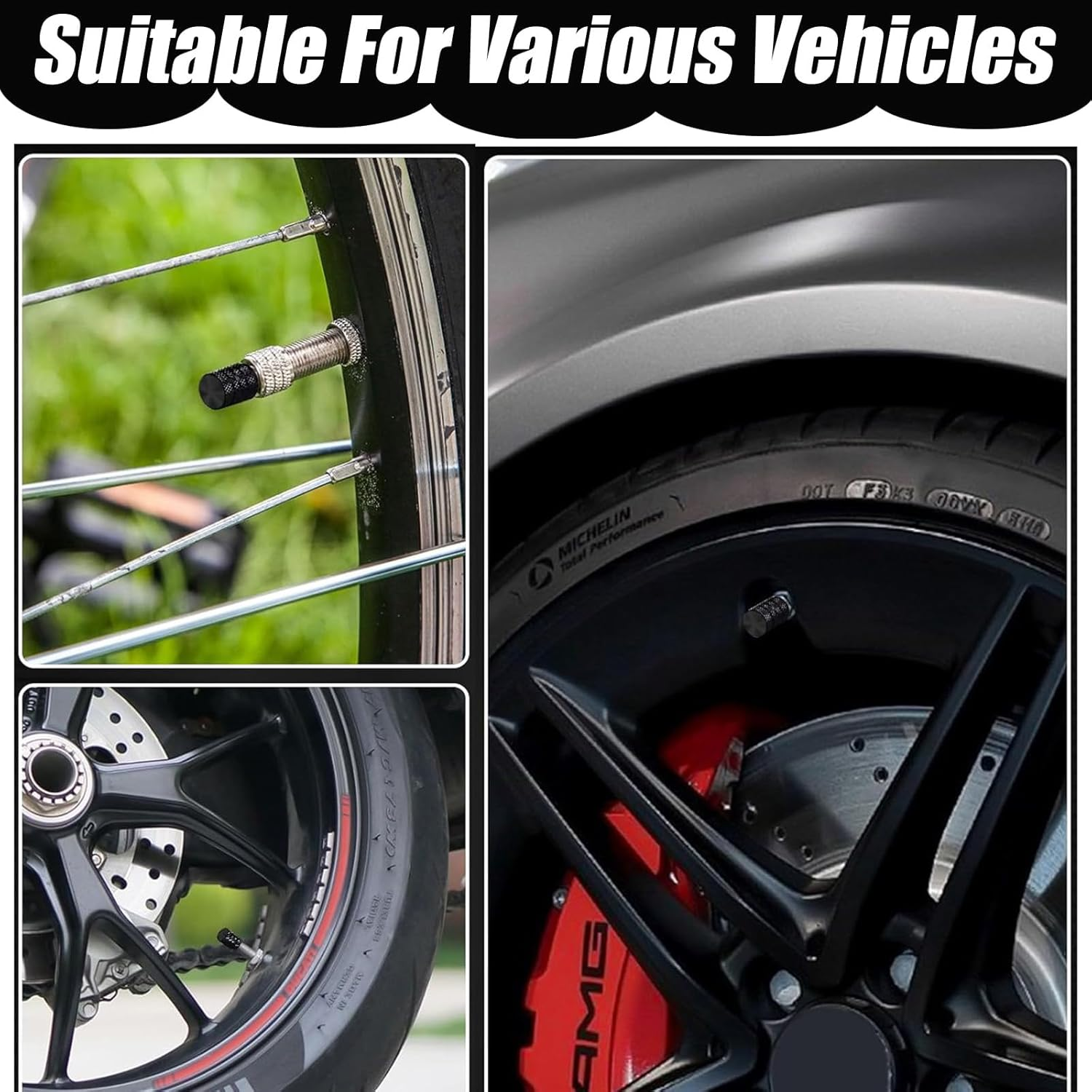 8Pcs Black Metal Tire Valve Caps,Waterproof and Dustproof, Universal for Cars, Motorcycles, Bicycles image number 1