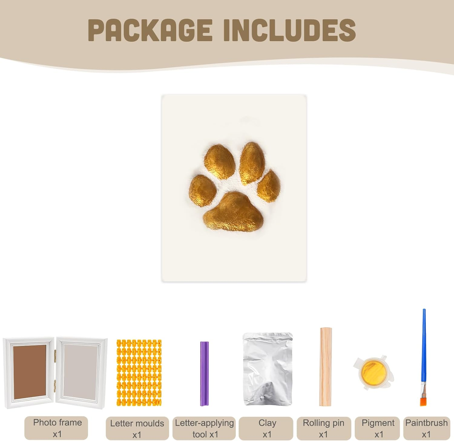 Avont Paw Print Kit with Picture Frame and Imprint Clay, Pawprints Impression Keepsake for Dogs Cats, Memorial Desk Display for Pets -White image number 2