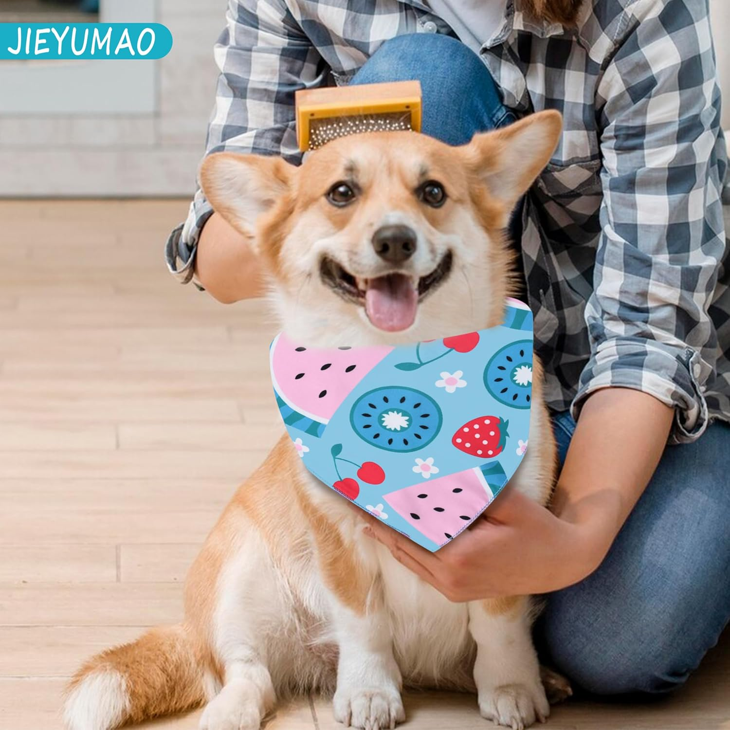 JIEYUMAO Hawaii Dog Bandana, 6Pcs Fruit Dog Bandana, 6 Styles Pet Neckerchief with Fruit Patterns, Adjustable Summer Pet Bandanas Dog Triangle Bibs for Small Medium Large Dogs Cats image number 6
