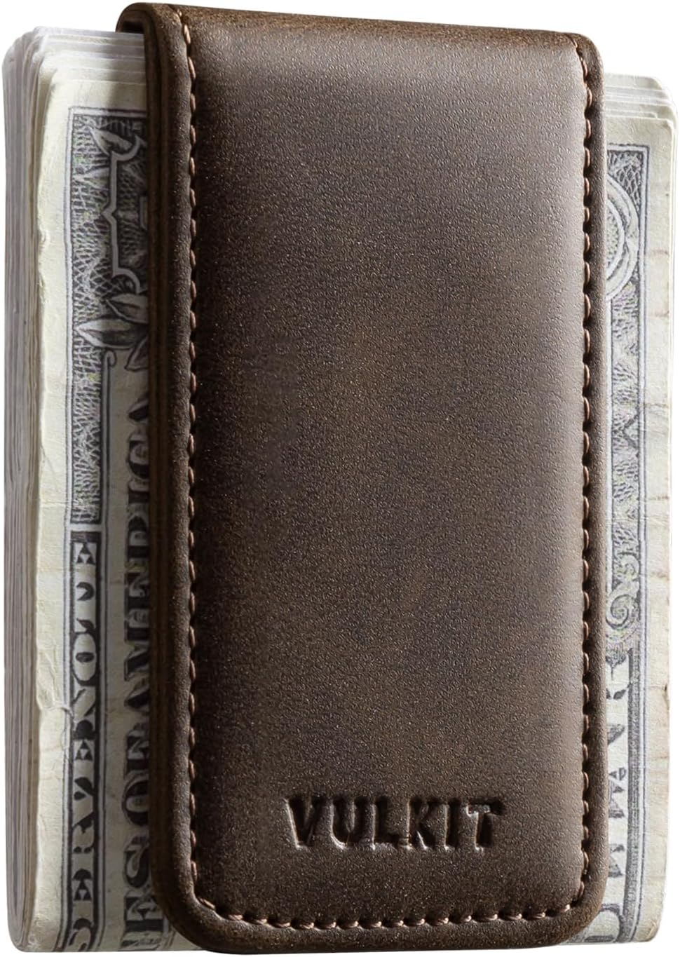 VULKIT Slim Magnetic Money Clip Leather Credit Business Card Holder Bills Holder, Strong Magnet Holds 15 X Folded Bank Notes, Black, One Size, Minimalist, VMC101