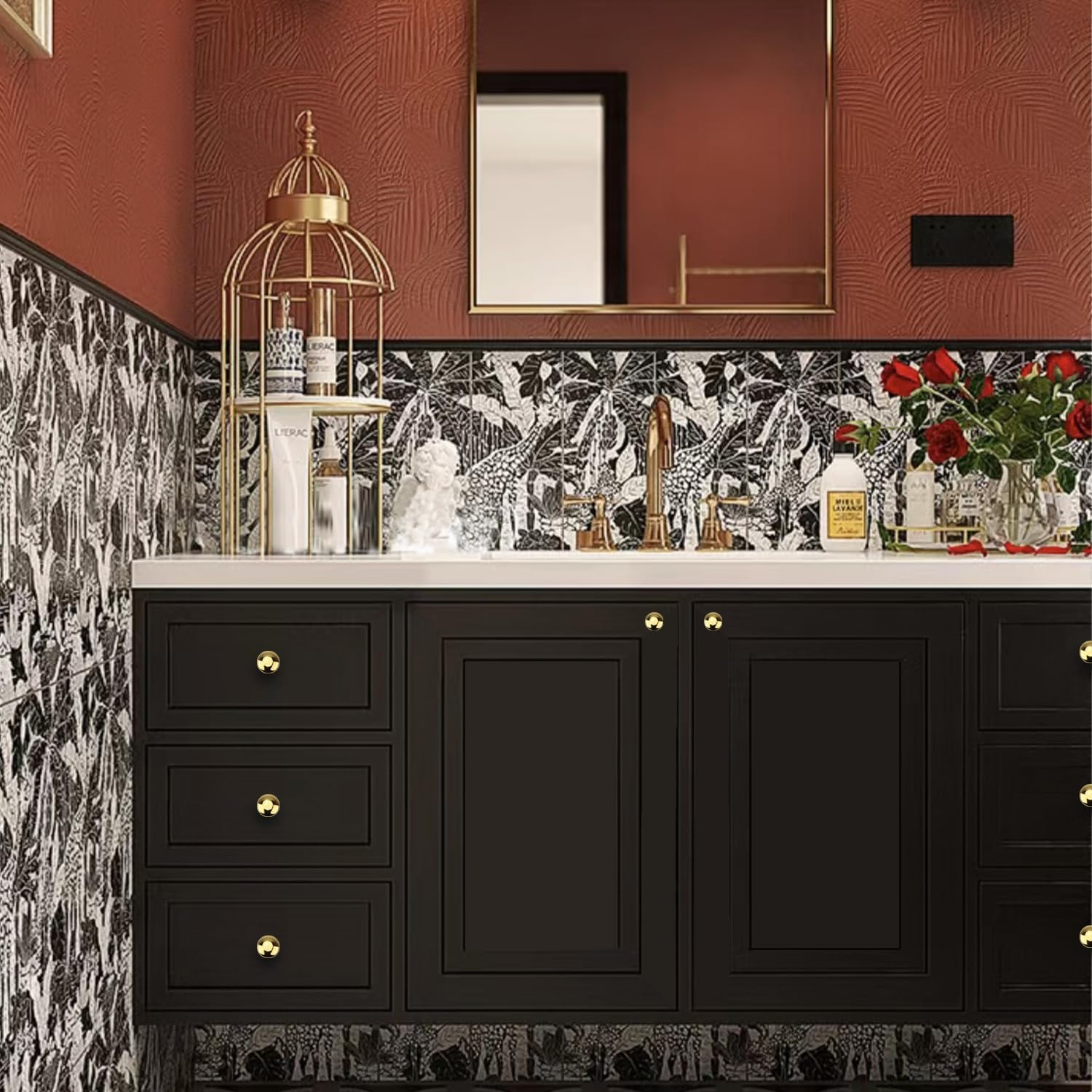 RZDEAL 4 PCS 1.0'' X 0.9'' Brass Mirror-Polished Pulls round Brass Pulls Antique Simple and Elegant Pulls Solid Hardware Knobs for Furniture Cabinet Closet Drawer Box Door Handles image number 3