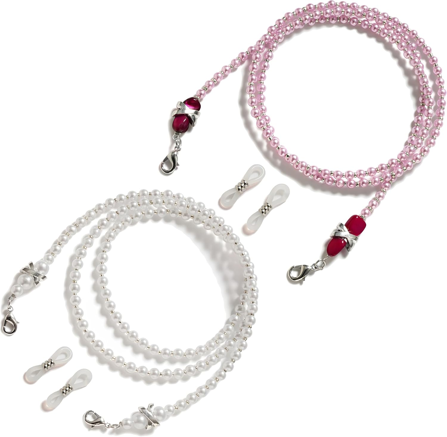 2 Pcs Pearl Glasses Chain, Premium Adjustable Anti-Slip Glasses Strap & Sunglasses Strap for Women Girls, Perfect for Reading, Travel, and Outdoor Activities image number 1